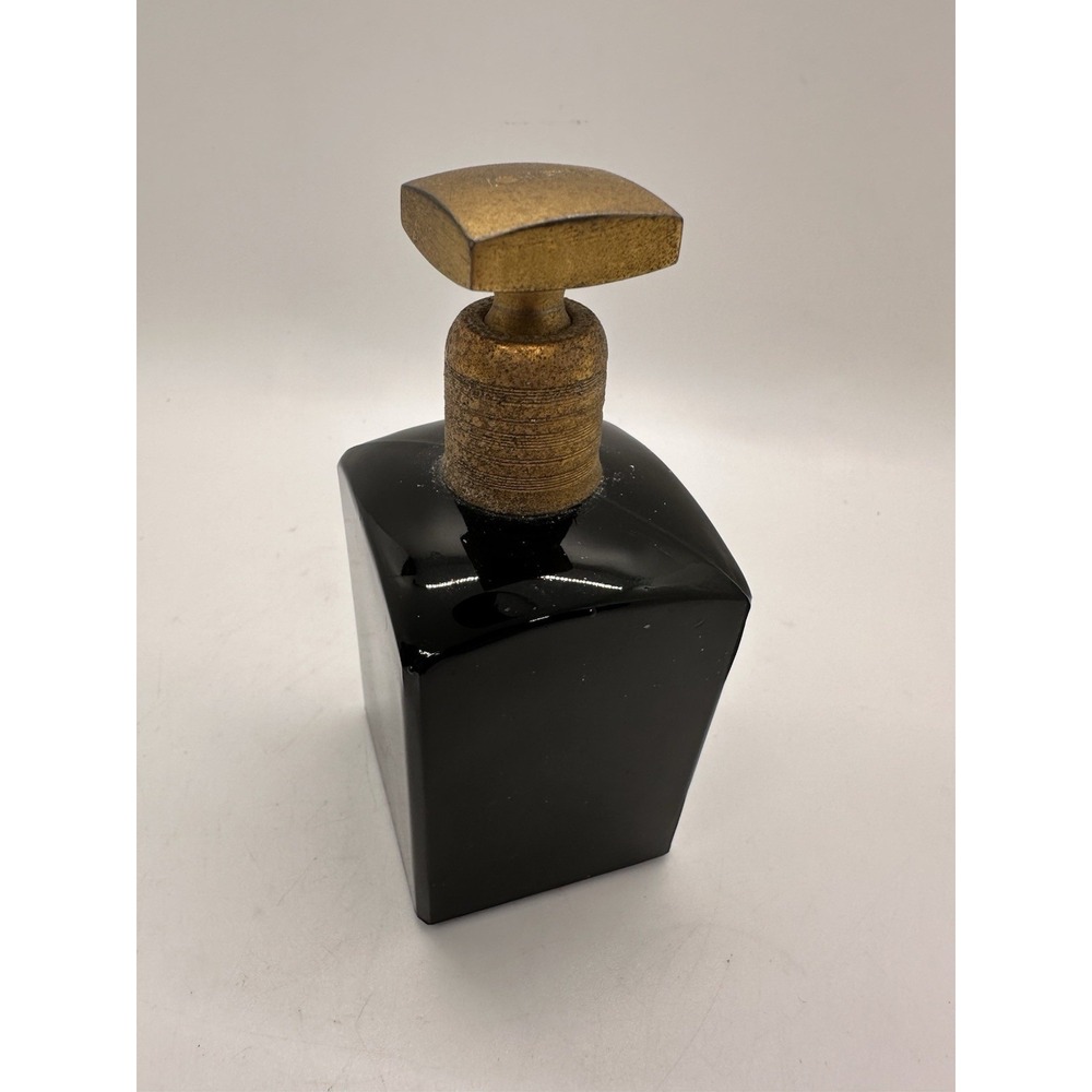 Vintage Volupte Black Glass Perfume Bottle Gold Metal Stopper Art Deco Style 4"‎